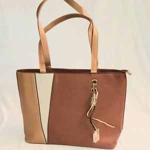 NWT Khaki/Brown Color-block Tote Handbag